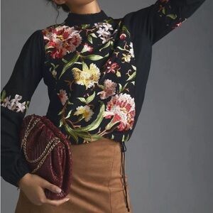 Anthropologie Black Floral Blouse